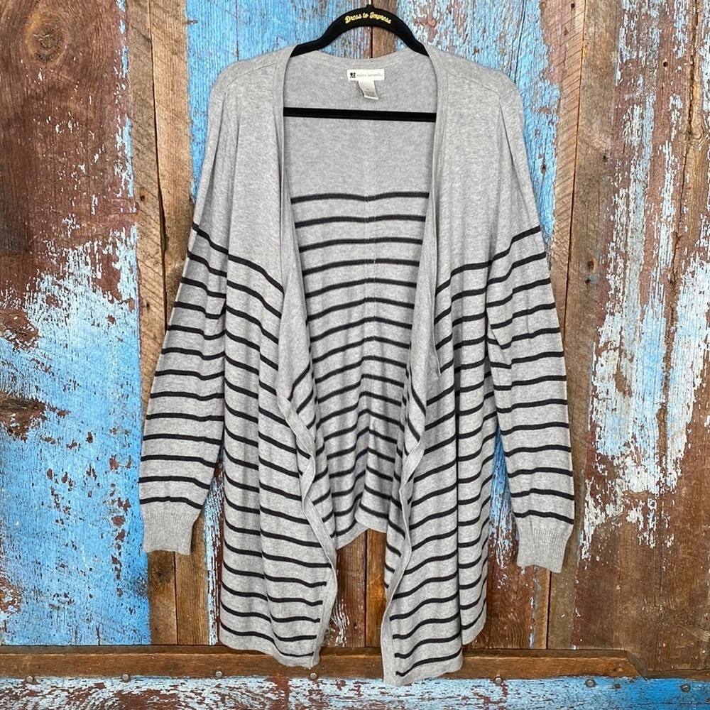 Valerie Bertinelli Gray & Black Long Striped Cardigan Sweater Size XL
